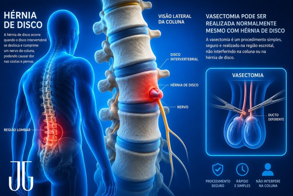 Ilustração sobre vasectomia em paciente com hérnia