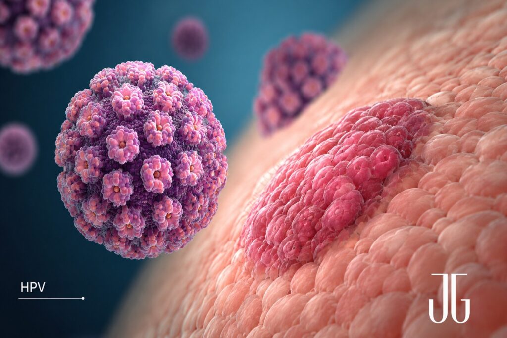 Ilustração sobre como o HPV provoca o surgimento de verrugas genitais
