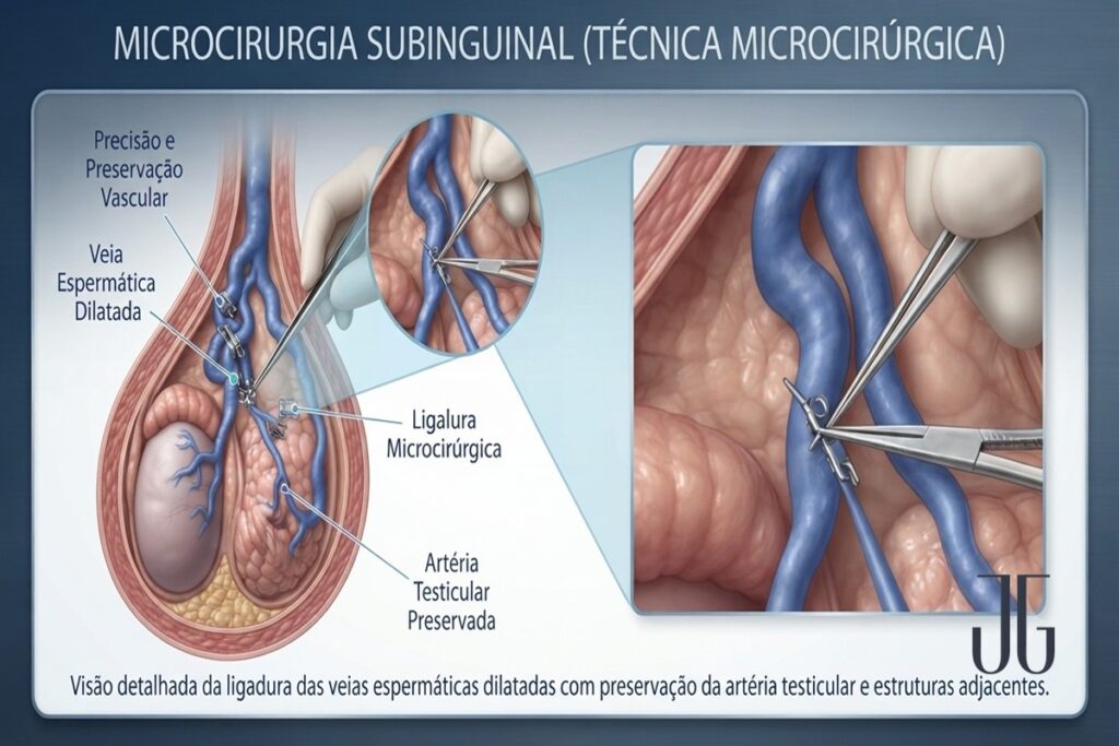 Ilustração sobre os tratamentos disponíveis para a varicocele