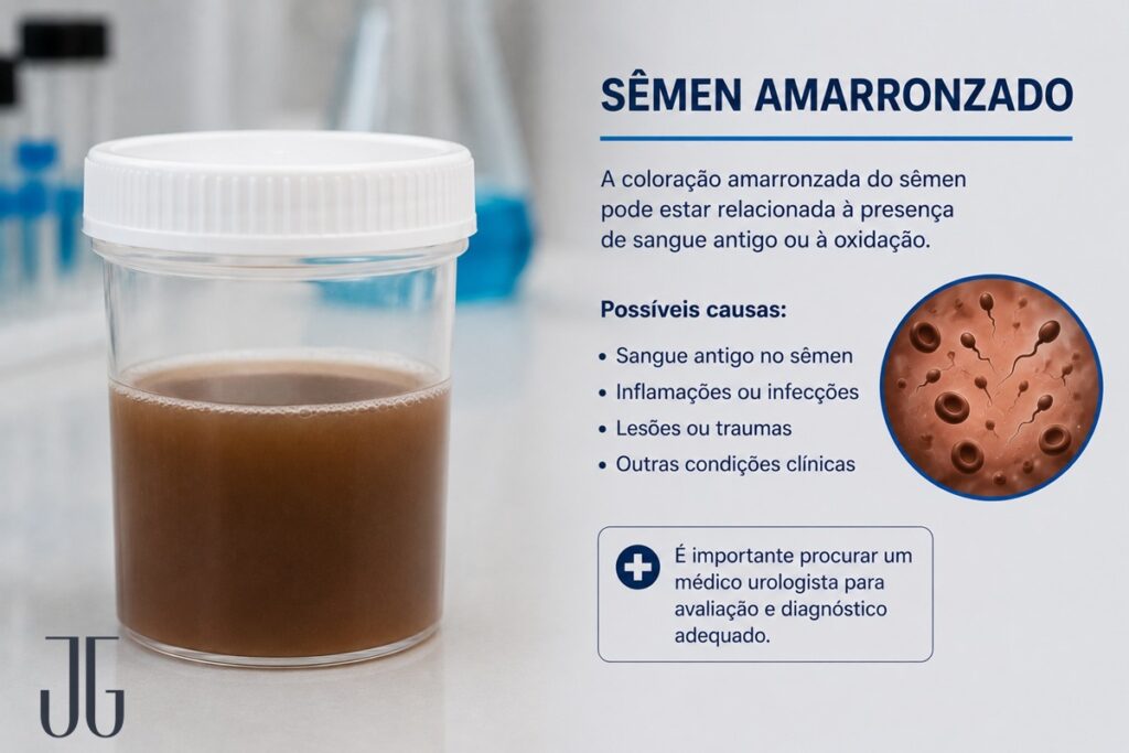 Ilustração sobre sêmen amarronzado e presença de sangue antigo