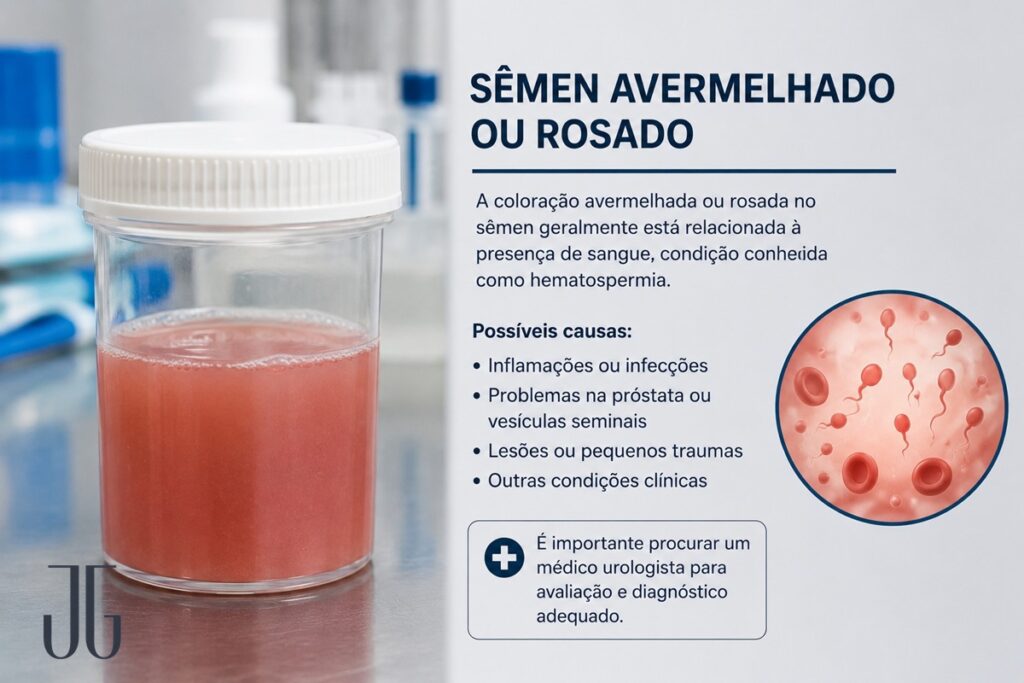 Ilustração sobre sêmen avermelhado ou rosado e hematospermia